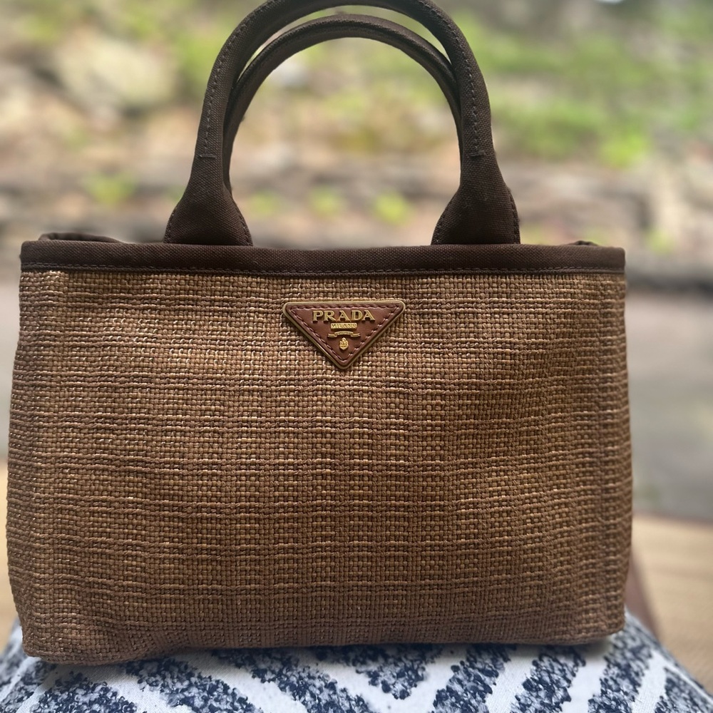 Prada Tan Woven Tote Bag
